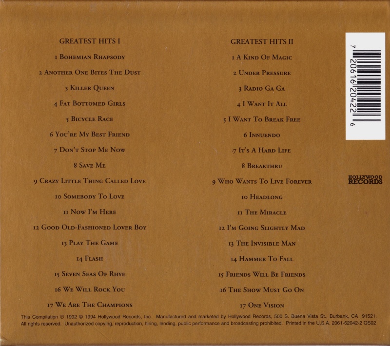 Queen  Greatest Hits I & II : Back